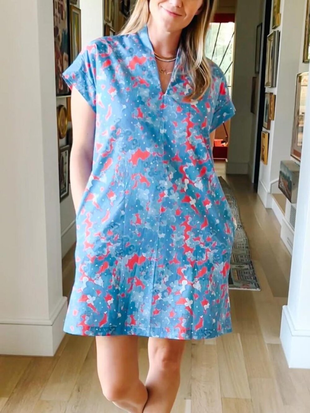 Brooke Wright Cheer Gear Nancy Dress in red & blue ditzy floral cotton poplin M